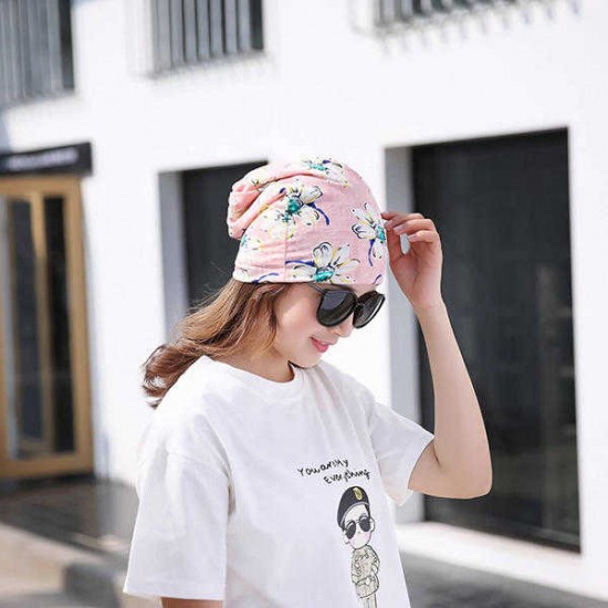 Women Cotton Casual Printing Hood Headpiece Summer Breathable Beanie Hats