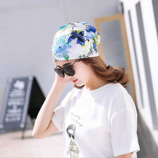 Women Cotton Casual Printing Hood Headpiece Summer Breathable Beanie Hats