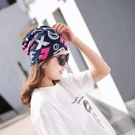 Women Cotton Casual Printing Hood Headpiece Summer Breathable Beanie Hats