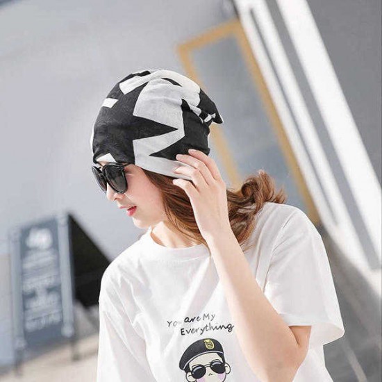 Women Cotton Casual Printing Hood Headpiece Summer Breathable Beanie Hats