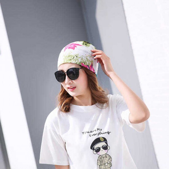 Women Cotton Casual Printing Hood Headpiece Summer Breathable Beanie Hats