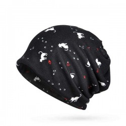 Women Cotton Cat Printing Beanie Hats Casual Outdoor Warm For Both Hats And Scarf Use