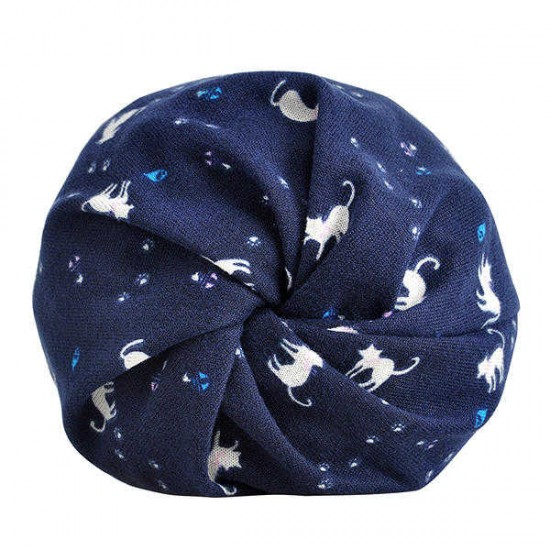 Women Cotton Cat Printing Beanie Hats Casual Outdoor Warm For Both Hats And Scarf Use