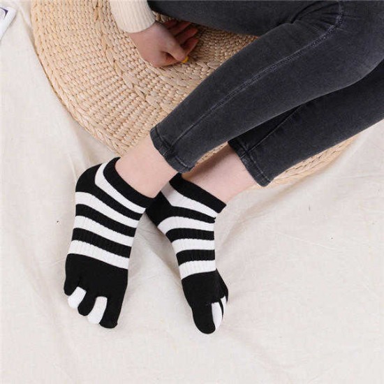 Women Cotton Color Five Toe Socks Wide Stripes Comfortable Toe Socks