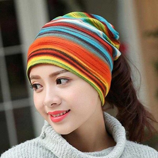 Women Cotton Colorful Multifunctional Beanie Hat Scarf Casual Windproof Double Layers Cap Collar