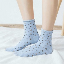 Women Cotton Curl Floral  Middle Tube Socks Soft Fashion Causal Warm Short Socks