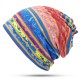 Women Cotton Earmuffs Rainbow Stripe Beanie Hat Scarf Outdoor Double Layers Skullcap