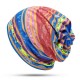 Women Cotton Earmuffs Rainbow Stripe Beanie Hat Scarf Outdoor Double Layers Skullcap