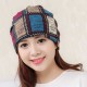 Women Cotton Ethnic Plaid Beanie Hat Vintage Good Elastic Warm Winter Turban Scarf Caps