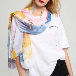 Women Cotton Feather Color Printing Scarf Unique Plus Size Breathable Shawl