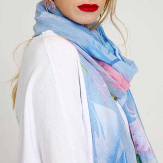 Women Cotton Feather Color Printing Scarf Unique Plus Size Breathable Shawl