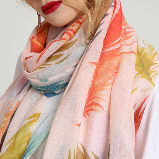 Women Cotton Feather Color Printing Scarf Unique Plus Size Breathable Shawl