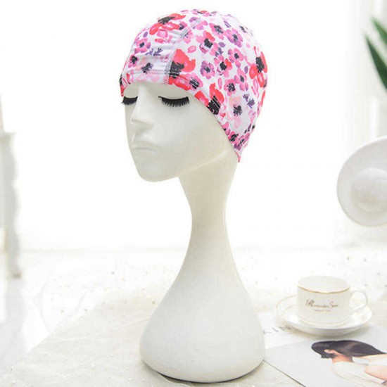 Women Cotton High Elasticity Swimming Cap Oversized Breathable Letter Earmuffs Turban Hat