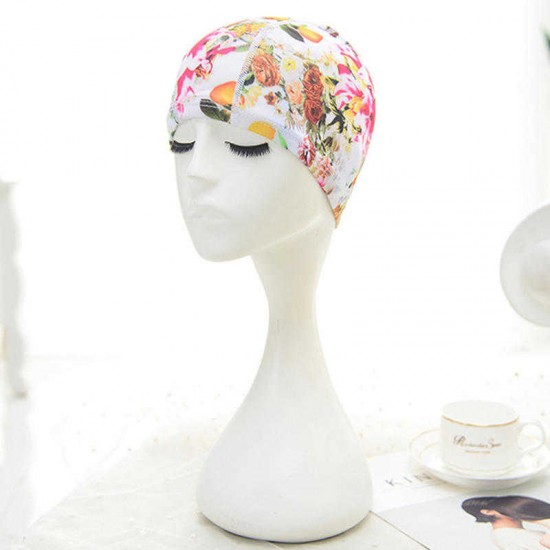 Women Cotton High Elasticity Swimming Cap Oversized Breathable Letter Earmuffs Turban Hat