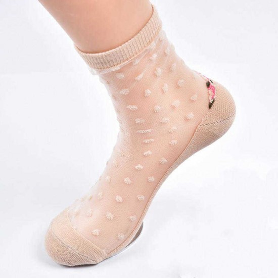 Women Cotton Lace Transparent Breathable Skid Resistance Long Tube Sock