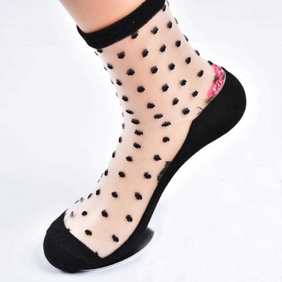 Women Cotton Lace Transparent Breathable Skid Resistance Long Tube Sock