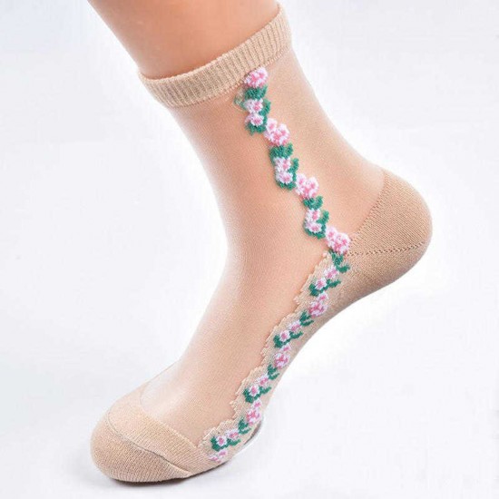 Women Cotton Lace Transparent Breathable Skid Resistance Long Tube Sock