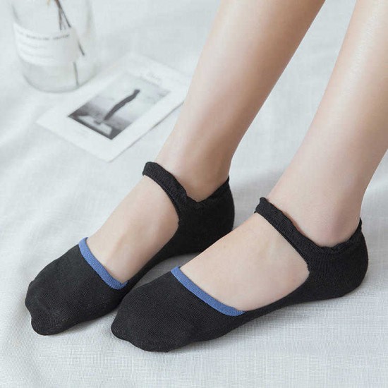 Women Cotton Lace-up Hollow  Ankle Socks Breathable Anti-skid Soft Boat Socsk