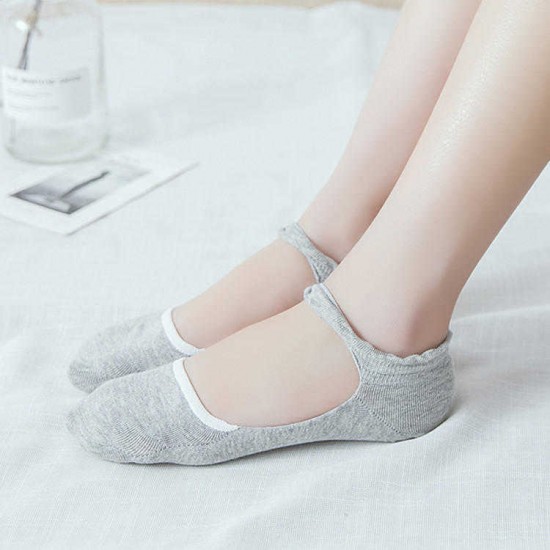 Women Cotton Lace-up Hollow  Ankle Socks Breathable Anti-skid Soft Boat Socsk