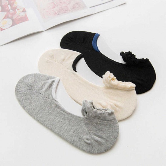 Women Cotton Lace-up Hollow  Ankle Socks Breathable Anti-skid Soft Boat Socsk