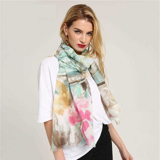 Women Cotton Lightweight Peony Printting Scarves Fashion Summer Outdoor Flower Shawl Scarf