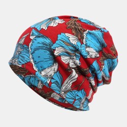 Women Cotton Multi-purpose Flower Pattern Printing Beanie Cap Bib Headscarf