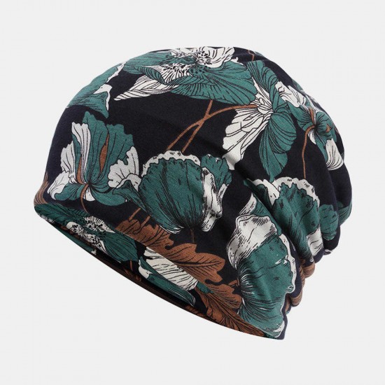 Women Cotton Multi-purpose Flower Pattern Printing Beanie Cap Bib Headscarf