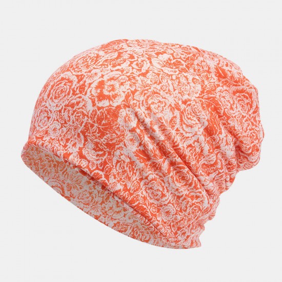 Women Cotton Multi-purpose Rose Pattern Printing Beanie Cap Bib Headscarf