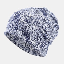 Women Cotton Multi-purpose Rose Pattern Printing Beanie Cap Bib Headscarf