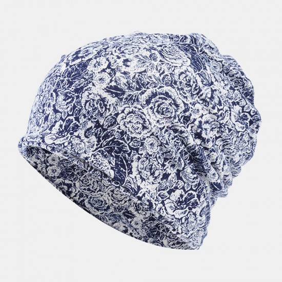 Women Cotton Multi-purpose Rose Pattern Printing Beanie Cap Bib Headscarf