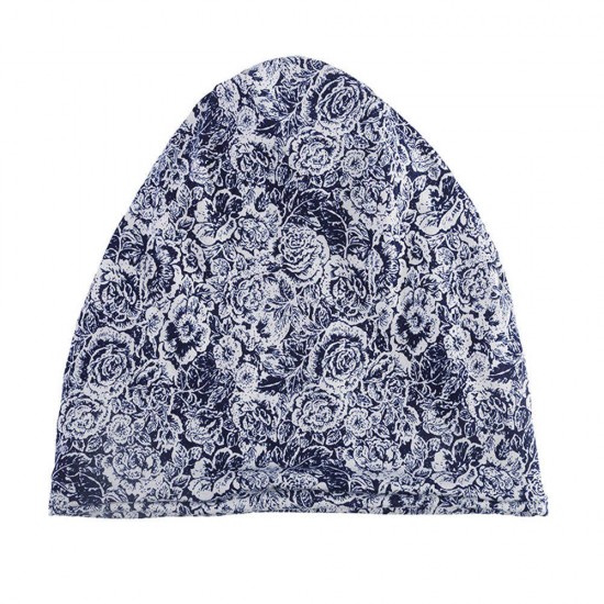 Women Cotton Multi-purpose Rose Pattern Printing Beanie Cap Bib Headscarf