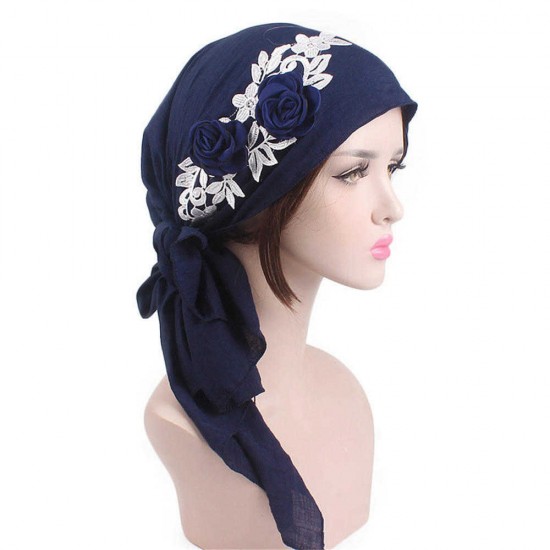 Women Cotton Muslim Turban Cap Thin Elastic Chemo Scarf Hat Flower Beanies Cap