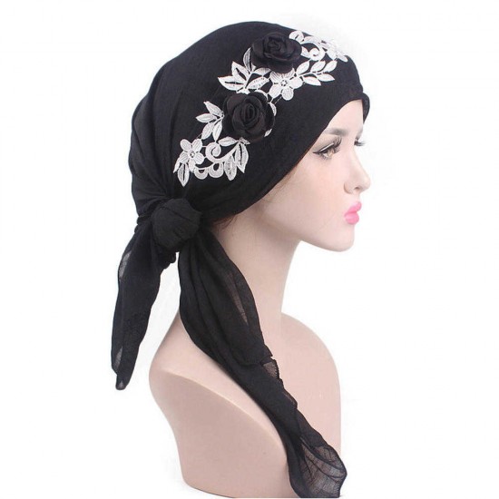 Women Cotton Muslim Turban Cap Thin Elastic Chemo Scarf Hat Flower Beanies Cap