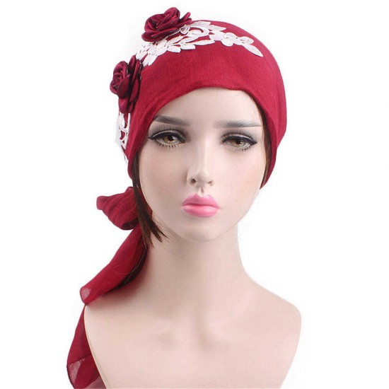 Women Cotton Muslim Turban Cap Thin Elastic Chemo Scarf Hat Flower Beanies Cap