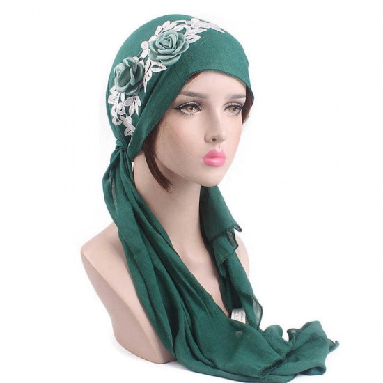 Women Cotton Muslim Turban Cap Thin Elastic Chemo Scarf Hat Flower Beanies Cap