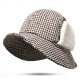 Women Cotton Plaid Wide Brimmed Earmuffs Bucket Cap Outdoor Winter Warm Fisherman Hat