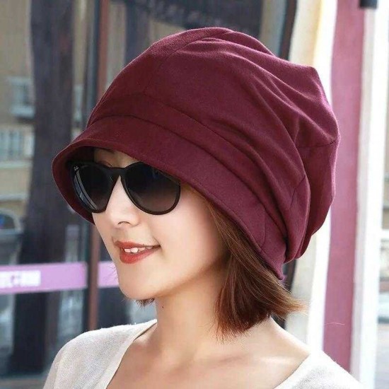 Women Cotton Plain Octagon Earmuffs Beanie Hat Vintage Good Elastic Bonnet Caps