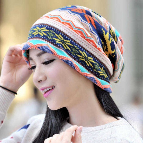 Women Cotton Print Bonnet Cap Comfortable Multi-function Neck Scarves Casual Windproof Visor Hat