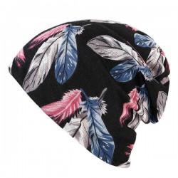 Women Cotton Print Dual Use Beanie Cap Causal Windproof  Collar Scarf