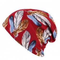 Women Cotton Print Dual Use Beanie Cap Causal Windproof  Collar Scarf