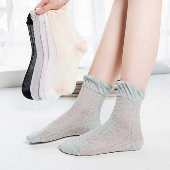 Women Cotton Ultra Thin Silk Elastic Mesh Socks Summer Solid Color Breathable Ankle Socks