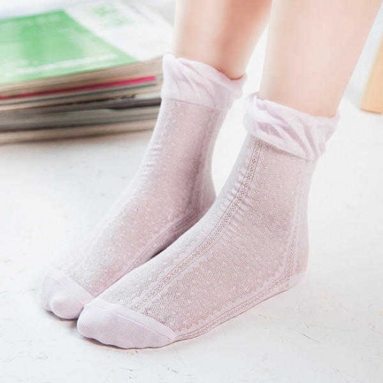 Women Cotton Ultra Thin Silk Elastic Mesh Socks Summer Solid Color Breathable Ankle Socks