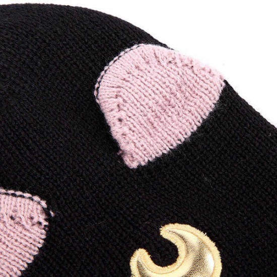 Women Crochet Knitting Beanie Hat Lovely Moon Embroidery Cat Ear Pattern Ski Warm Cap