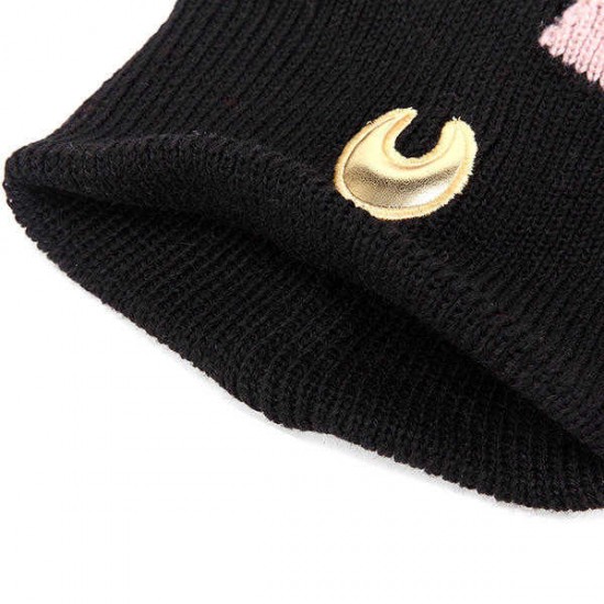 Women Crochet Knitting Beanie Hat Lovely Moon Embroidery Cat Ear Pattern Ski Warm Cap