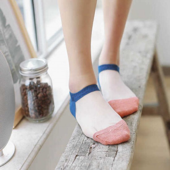 Women Crystal Glass Silk Socks Summer Thin Breathable Transparent Ankle Socks