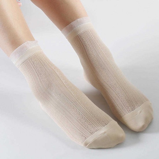 Women Crystal Hollow Out Breathable Low Cut Sock Ultra-Thin Mesh Boat Socks