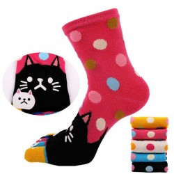 Women Cute Cartoon Cat Five Toes Socks Thick Warm Middle Tube Sock