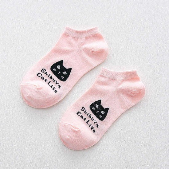 Women Cute Cartoon Cats Pattern Boat Socks Casual Harajuku Style Cotton Breathable Socks