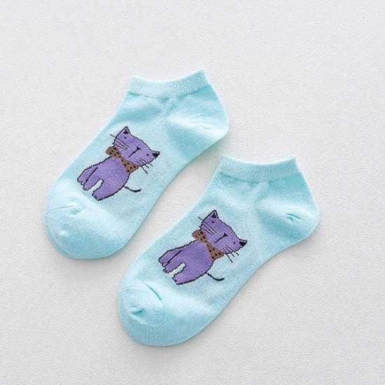 Women Cute Cartoon Cats Pattern Boat Socks Casual Harajuku Style Cotton Breathable Socks