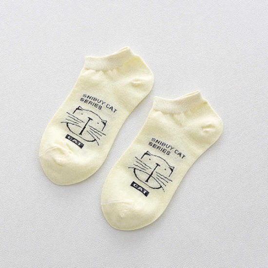 Women Cute Cartoon Cats Pattern Boat Socks Casual Harajuku Style Cotton Breathable Socks